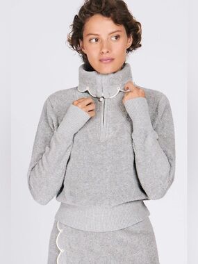 Rachel Antonoff Nico gray terry knit half zip pullover top